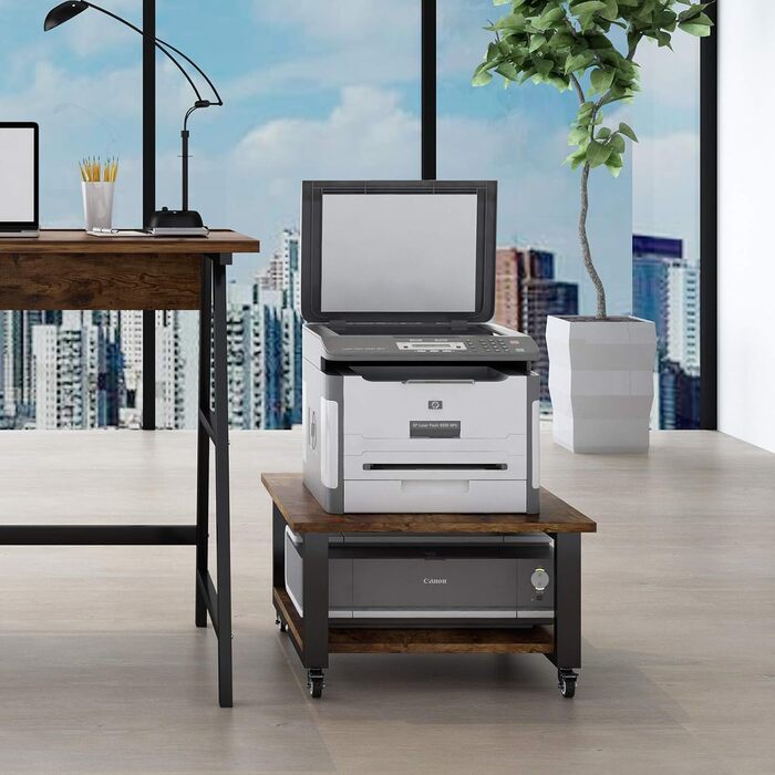 Підставка для принтера Natwind, 2 ящики, 50x50x32 см, великий стіл для принтера, копіювальна стійка під стіл, роликовий візок з полицею для паперу, тримач для принтера на коліщатках для домашнього офісу (ретро)