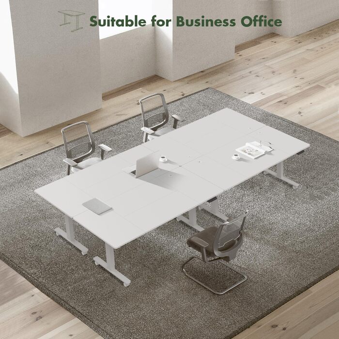 Електричний регульований стіл JUMMICO 160x80 см з підзарядною станцією, білий. Ергономічний стіл для роботи з кабельною організацією