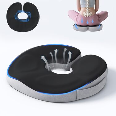 Ортопедична подушка-кільце з ефектом пам'яті для копчика та куксицевого відділу, протигеморройна та протипролежнева подушка для вагітних та реабілітації (Чорна)