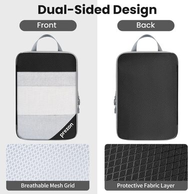 Набір компресійних органайзерів для одягу в подорож 6 шт, прозорі пакувальні куби для валізи, легкі та міцні органайзери для багажу, чорні