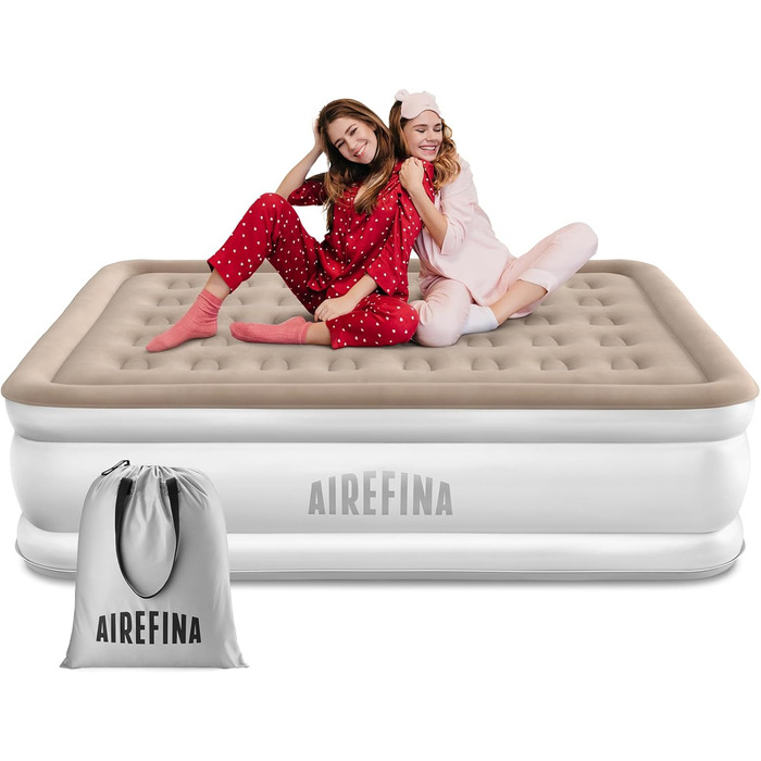 Надувна матрац Airefina з інтегрованим насосом, преміум-якість, для гостей, кемпінгу та дому, 203x152x40 см, на 2 особи