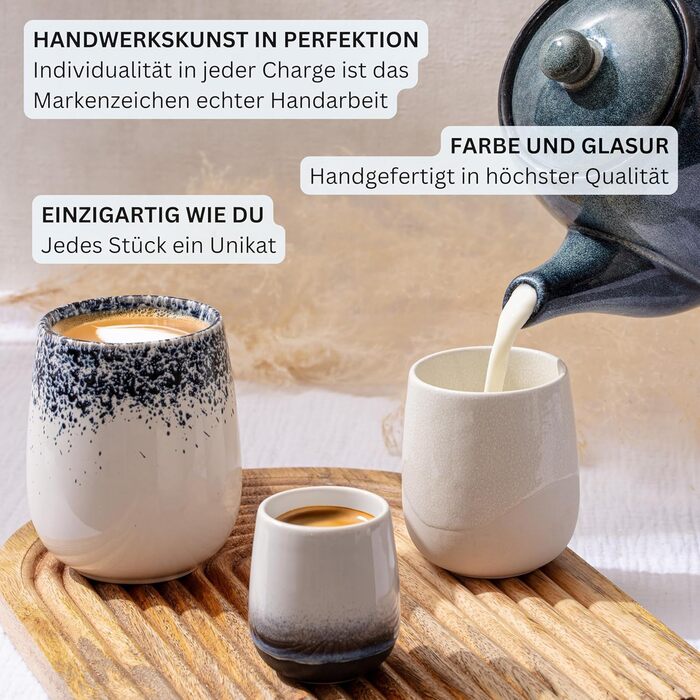 Набір кавових чашок Sänger Siena Premium (6 шт.), 215 мл, ручної роботи, кераміка, для кави та чаю, стійкий до миття в посудомийній машині та мікрохвильовій печі