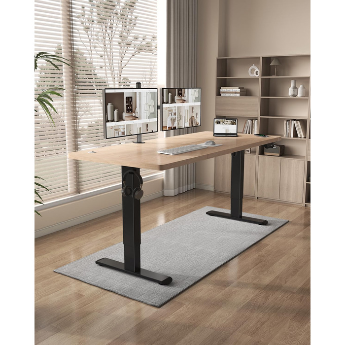 Регульований стіл Flamaker: електричний, з пам'яттю, для офісу та дому, 140 x 70 см, коричневий (бежево-чорний)