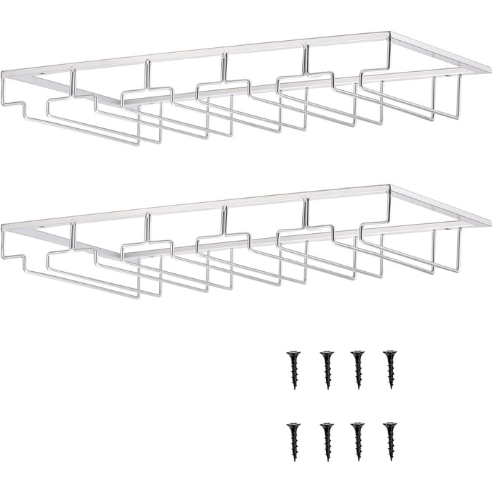 Тримач для келихів YunNasi металевий тримач для келихів під шафою з гвинтами стійка для келихів для підвішування для домашнього бару Кухня Бар Паб Ресторан, (2 шт., 5 рядів, срібло)