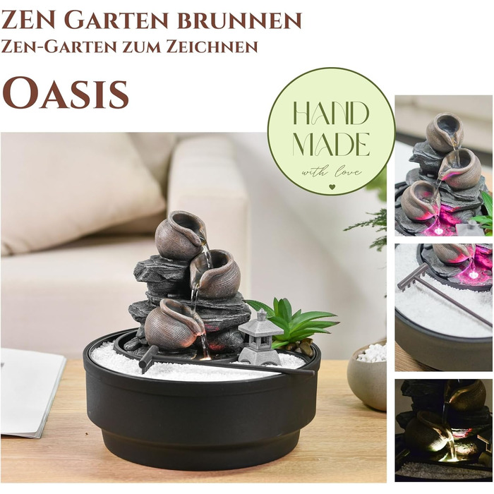 Фонтан для саду Oasis Zen'Light: водоспад, LED-підсвічування, білий пісок, декор для релаксації
