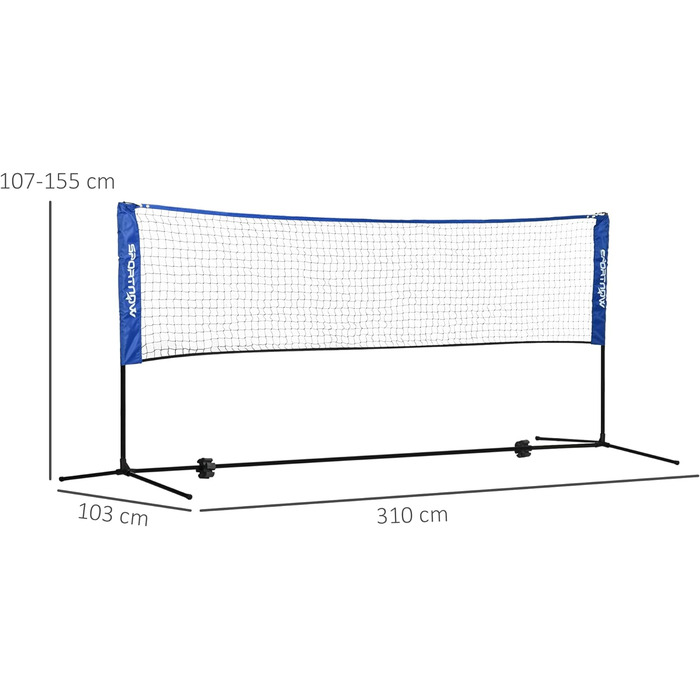 Комплект сіток для бадмінтону SPORTNOW Складна тенісна сітка, 103/120/155H см Регульована по висоті закрита відкрита сітка для бадмінтону, волейбольна сітка з сумкою для транспортування Металева поліестерова синя