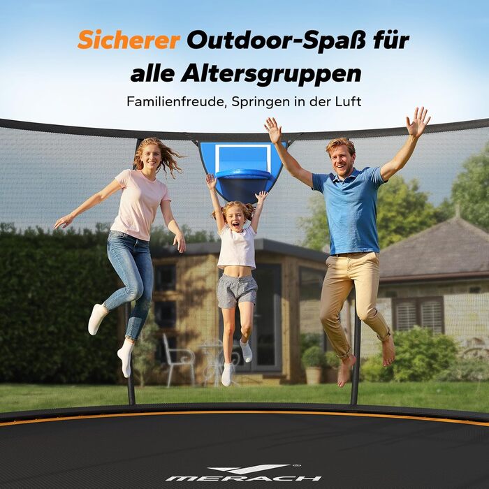 Батут садовий MERACH з захисною сіткою та кільцем для баскетболу 305/366/427/488 см, до 150 кг