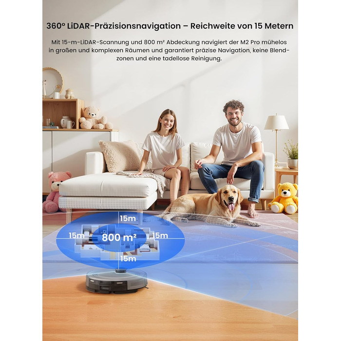 Робот-пилосос LEFANT M2 Pro Mondgrau з функцією миття, 5000Pa, LiDAR, 150 хв, розпізнавання килима, керування через додаток/голос, для видалення шерсті тварин, чорний