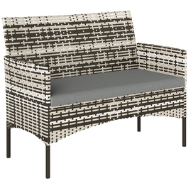 Двомісний ротанговий садовий диван з PE-ротангу для вулиці та тераси з подушками, антиковзними підкладками, сталевим каркасом, світло-сірого кольору