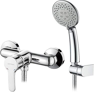 Система душова GRIFEMA Bad з ручною лійкою, настінна запірна арматура для ванни, змішувач для ванни, душовий шланг та кріплення, накладний монтаж, хром, модель G13003