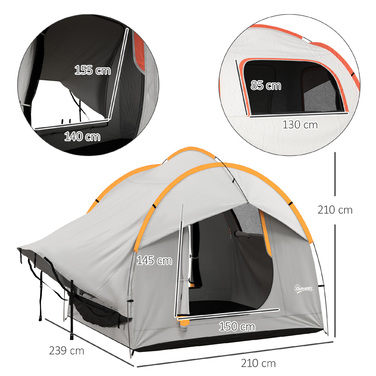 Outsunny Rear Tent Автомобільний купольний намет на 6 осіб з 3 дверима та вікнами, Намет задніх дверей для каравану та позашляховика з поліестеру, світло-сірий