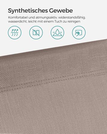 Лежак для відпочинку SONGMICS, великий, розкладний, 200 x 71 x 38 см, вантажопідйомність 150 кг, з сонцезахисною капелюхом та регульованою спинкою, для саду, басейну, тераси, темно-сірий (Taupe)