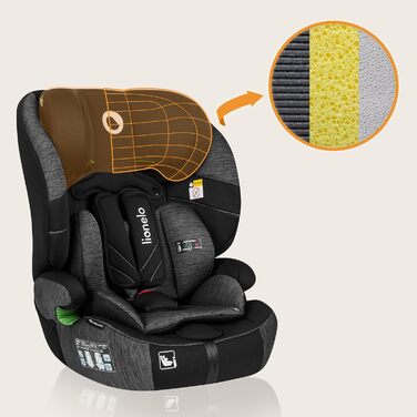 Автокрісло Lionelo Levi One I-Size 76-150 см, Група 1 2 3, чорно-сірий колір
