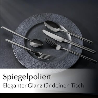 Набір столових приборів Miamio для 6 осіб (36 предметів) – нержавіюча сталь 18/10, чорний колір, придатний для миття в посудомийній машині