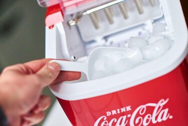 Льодогенератор Salco Coca Cola, 10 кг/день, 2 розміри льоду, ретро дизайн, портативний, червоний, для коктейлів та напоїв