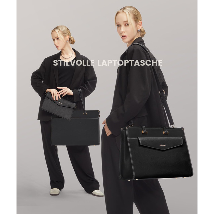 Сумка для ноутбука LOVEVOOK для жінок, водонепроникна, велика, сумка-шопер, ділова, шкіряна, для навчання, 15.6 дюймів, чорна, бежева, коричнева