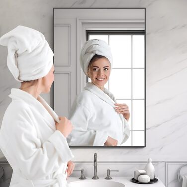 Дзеркало для ванної кімнати HOMECOOKIN, 50.8 x 76.2 см, прямокутне, з металевим каркасом, для кріплення над умивальником, горизонтальне/вертикальне (Чорний)