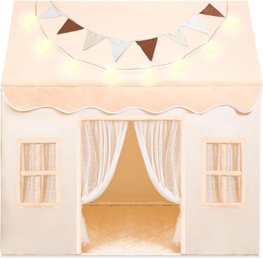 Дитячий намет SYNCFUN з килимком та світлом для гри в приміщенні. Ігровий будиночок для дівчаток 3-13 років (Бежевий).