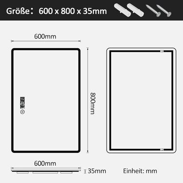 Дзеркало для ванної кімнати з підсвічуванням та годинником Boromal, 80x60 см, диммування, 3 кольори світла (3000-6500K), 2940LM