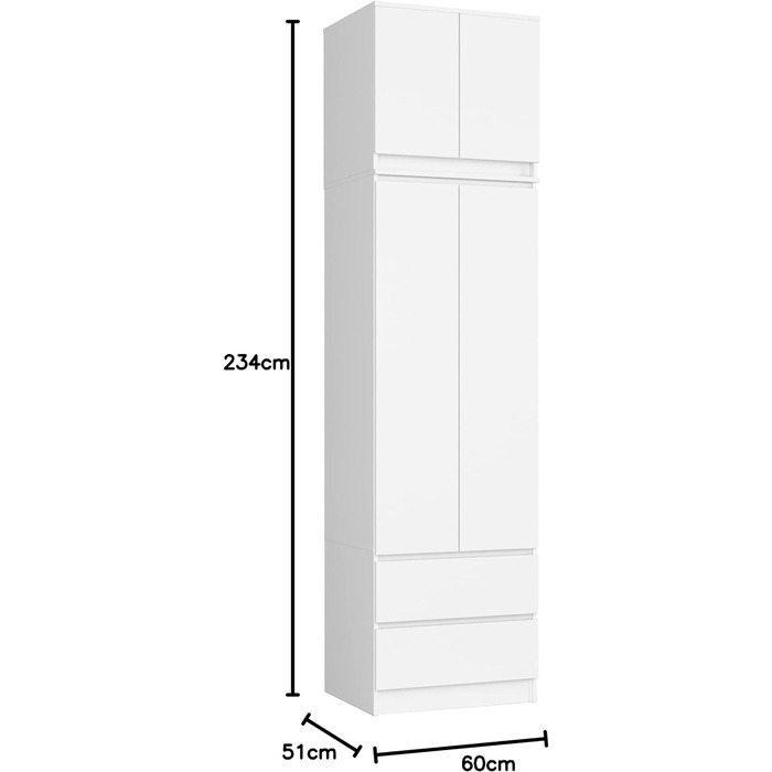 Шафа-купе з приставкою, 4-дверна шафа-купе, 2 висувних ящика, шафа для спальні, вітальні, передпокій, 234x60x51см (білий), One size