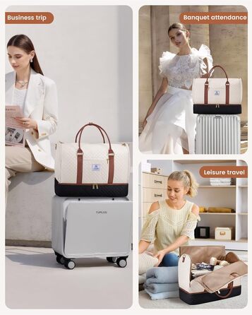 LOVEVOOK Перекидна дорожня сумка для жінок, 2-в-1, валіза, органайзер для взуття, водонепроникна, ручна, для подорожей (53L, чорний, бежевий, коричневий)