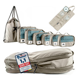 Набір компресійних органайзерів для одягу в дорогу Packing Cubes, 8 предметів, бежевий — легкі сумки-пакувальники для валізи та рюкзака