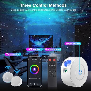 Проєктор зоряного неба Smart Sternenhimmel WiFi з пультом, додатком та голосовим керуванням, 16 млн кольорів, 25 дБ, кут нахилу 4 позиції (з жовтими зірками)