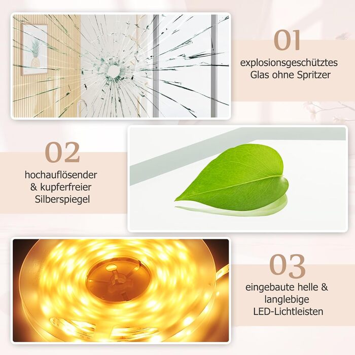 Дзеркало для ванної кімнати GOPLUS з підсвічуванням, 3 кольори світла, антизапар, годинник, температура, функція пам'яті, для ванної та вітальні (Модель 5)