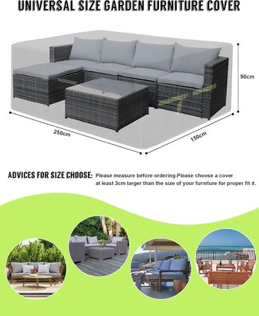 Накладка для садово-патіо меблів зимова, 420D Oxford, 250x150x90 см, водовідштовхуюча, UV-стійка, з вентиляційними отворами