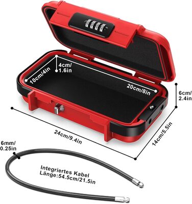 Портативний водонепроникний сейф, 4-значний, з тросом, для подорожей, пляжу, кемпінгу, офісу (червоний)