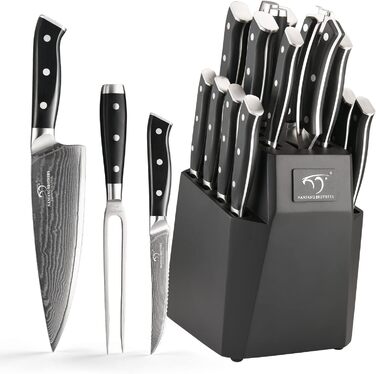 Набір професійних кухонних ножів NANFANG BROTHERS з дамаської сталі, 18 предметів, VG10, 67 шарів, японський кухонний набір, дерев'яний брусок, червоний, чорний