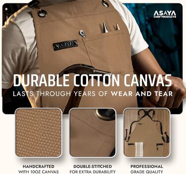 Фартух Asaya для жінок та чоловіків + рушник та відкривачка для пляшок – 284 мл, Canvas (світло-коричневий)