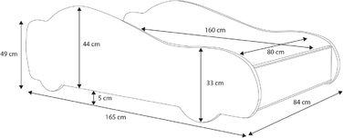 Дитяче ліжечко KOBI із захистом від падіння Гоночний автомобіль 160 х 80 см Молодіжне ліжко з матрацом Дитячі ліжечка для хлопчиків Дівчаток Односпальне ліжко Дитяче ліжко Ліжко 160 х 80 см 4х4