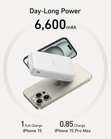 Підставка, для iPhone 15/14/13, кабель USB-C, білий, 15W, MagSafe Qi2, 6.600mAh