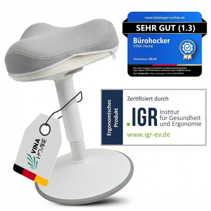 Офісний стілець ZIP SH-01S з ергономічною спинкою та знімним чохлом, регульована висота 47-65 см, світло-сірий