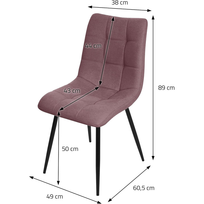 ML-Design Комплект з 2 стільців для їдальні, рожеві, з м'яким сидінням, тканинний, чорні металеві ніжки, для кухні, вітальні, офісу