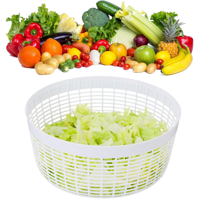 Крутилка для салату для витягування, професійна крутилка для салату, велика сушарка для салату, карусель для салату XXL 7 літрів, біло-зелена, 10024697