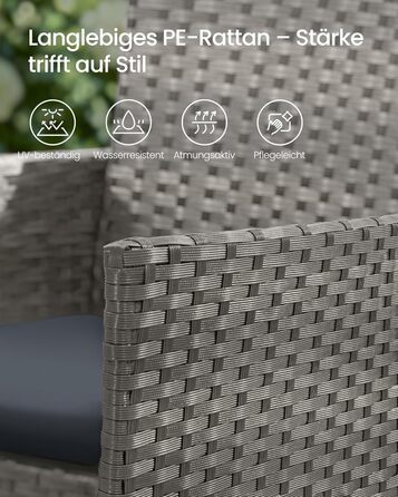 Набір садових меблів SONGMICS 4-х місний, з PE-ратан, для тераси та балкону, сірий (GGF004TZ01)