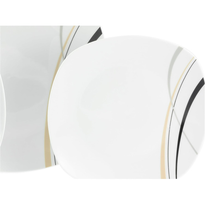 CreaTable Серія Square City Line: 18-частинний набір посуду на 6 осіб, кавовий сервіз з порцеляни, придатний для миття в посудомийній машині та використання в мікрохвильовій печі, преміум-якість