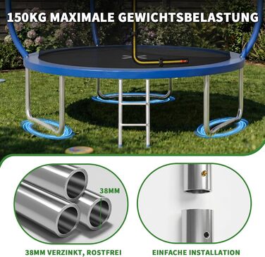 Батут JUMMICO вуличний Ø183/220/290/360 см з сіткою, захисним покриттям та комплектом для монтажу, круглий садовий батут для дітей 220 см синій