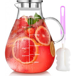 Скляна карафа з кришкою, 2500 мл, термостійке боросилікатне скло, з ситечком, для напоїв, чаю, кави, вина, молока, з щіткою для чищення
