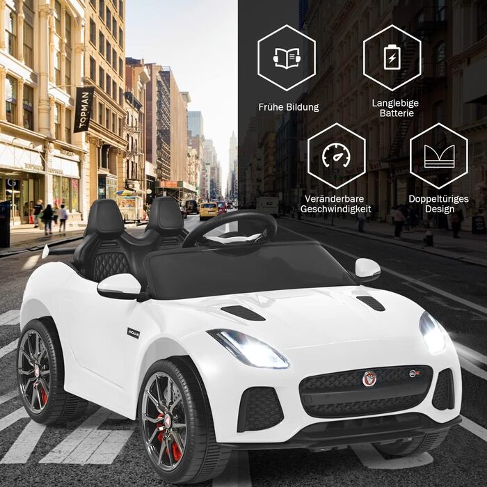 Дитячий електромобіль Jaguar Costway, 12V, з пультом, музикою, фарами, білий, для дітей від 3 років