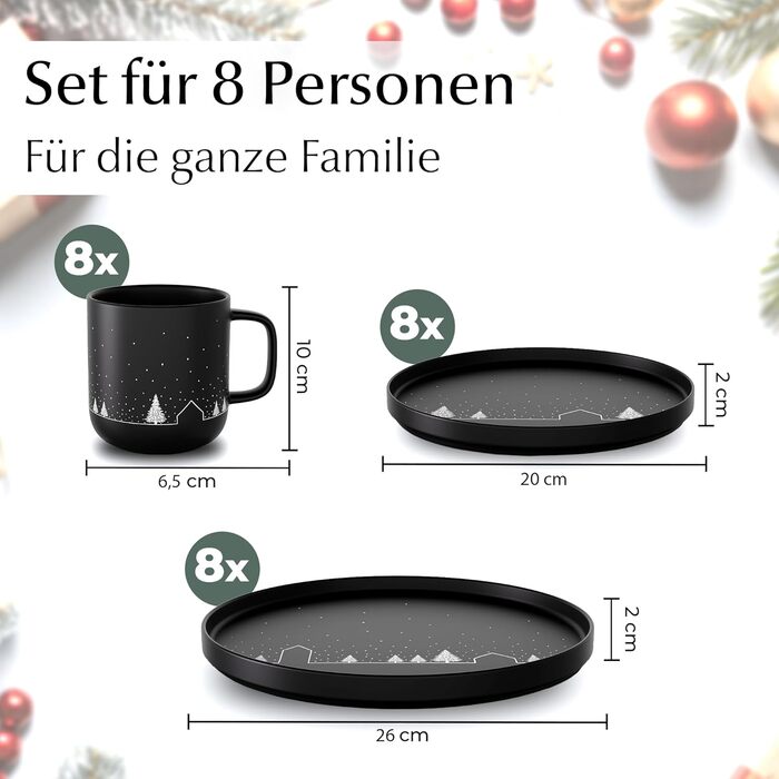 Набір чашок Miamio на Новий рік, 4 шт, 500 мл, чорні / Кавові чашки для святкування, мінімалістичний зимовий дизайн, подарунок на Новий рік, придатні для миття в посудомийній машині та використання в мікрохвильовій печі – Зимова колекція