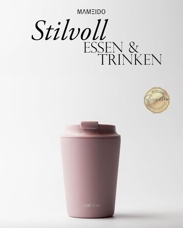 Термокружка MAMEIDO з трубочкою: сталева, подвійні стінки, 350 мл, ізольована, без витоку, для кави з собою (Powder Blush)