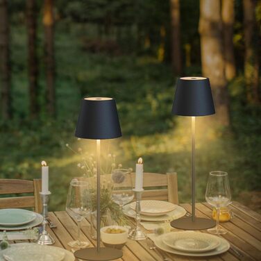 Бездротова настільна лампа MALUX з торканням, регульоване тепле біле світло 2700K-4000K, металева, LED, акумуляторна, водонепроникна IP54, для саду, їдальні, спальні, робочого кабінету, балкону, готелю (темно-сірий) (тепле чорне*2)