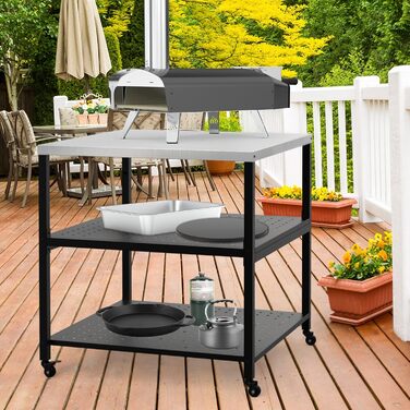 Onlyfire Robuster стіл для піци та гриль-стіл з нержавіючою сталею та 4 колесами, 80 x 80 x 83 см