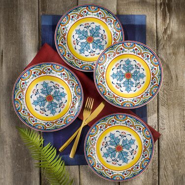 Набір посуду Euro Ceramica Zanzibar Collection, 16 частин, для кухні та їдальні, на 4 особи, з іспанським квітковим візерунком, блакитно-жовтий