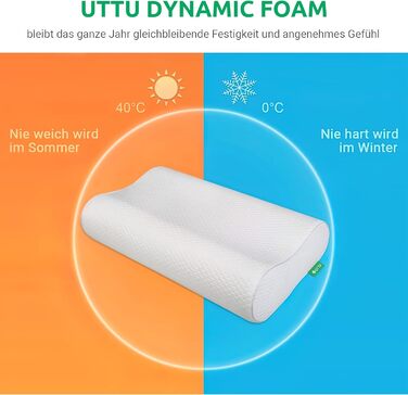 Подушка UTTU з піною з пам'яті для шиї, ергономічна подушка для зняття болю в шиї, регульована подушка з піною з пам'яті 60x36x13/11 см