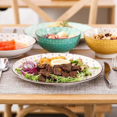 Набір порцелянового посуду Haruka, 48 предметів - Круглий комбінований обідній сервіз Mness aptieka на 12 персон, включає чашки, миски, десертні тарілки та обідні тарілки (тюльпан, комбінований набір з 24 предметів)