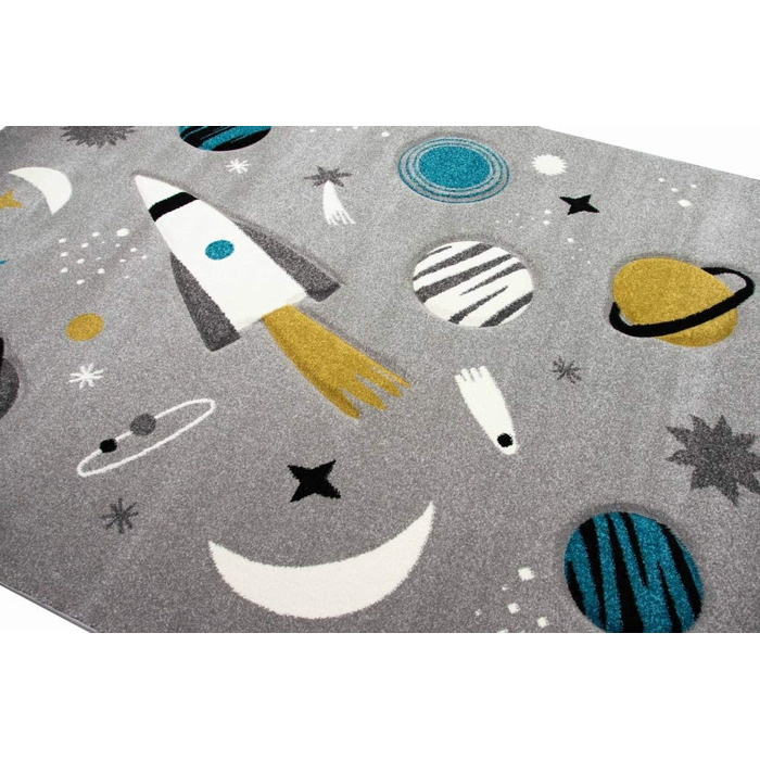 Дитячий килим з мериноса, килим для вивчення космосу із зображенням зірок і планет космічного корабля сірого кольору розміром 200 х 290 см